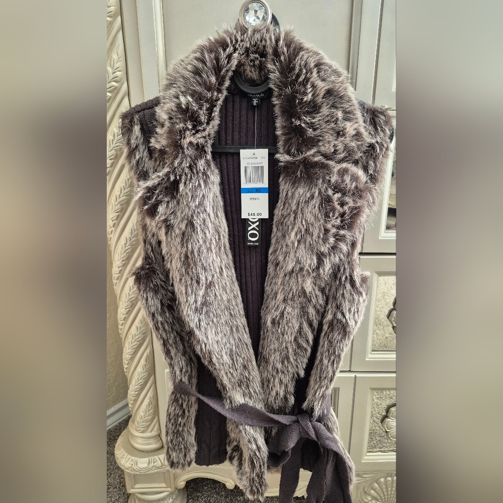 XOXO Faux Fur Vest in Black and Gray